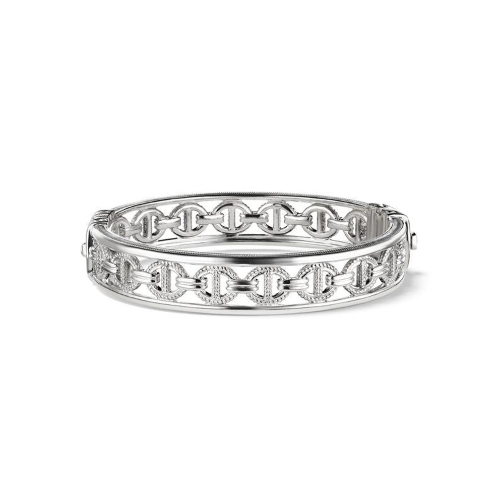 Judith Ripka 925 Sterling Silver Oval Link Vienna Bangle Bracelet - Picture 2 of 4